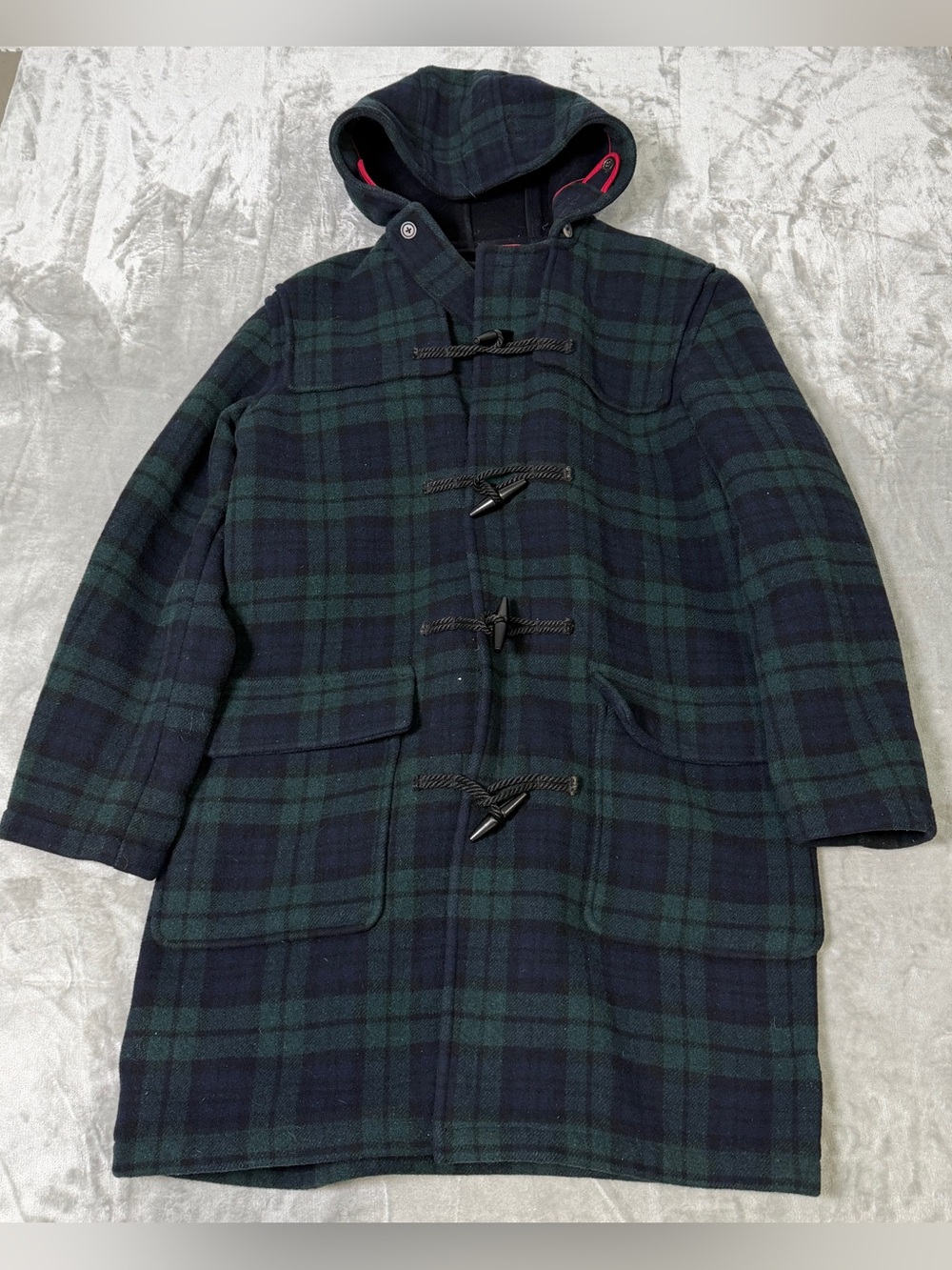 Vintage J.Crew Hooded Wool Blend Toggle Duffle Plaid Coat Men's Large